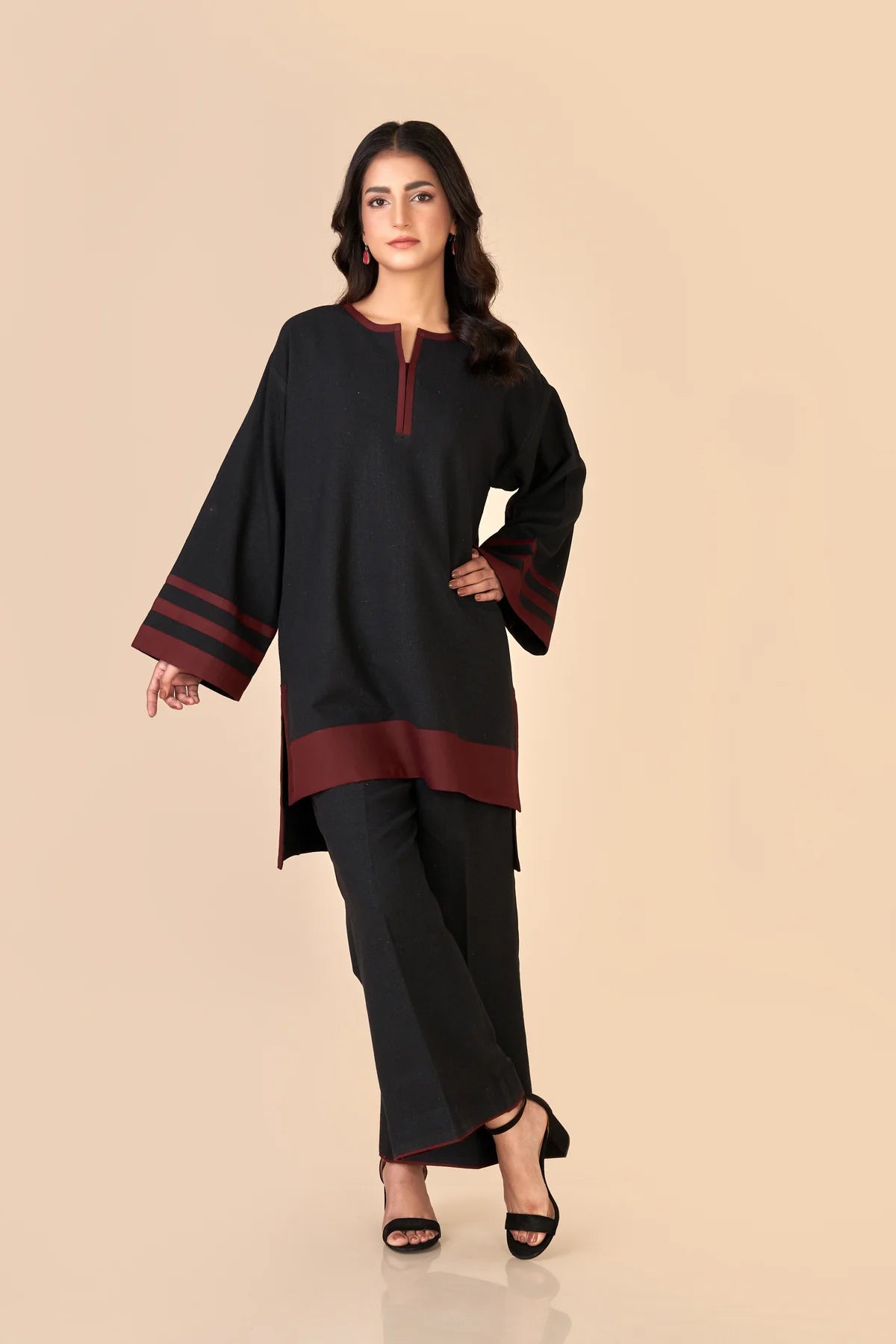 Black with Maroon Co ord set