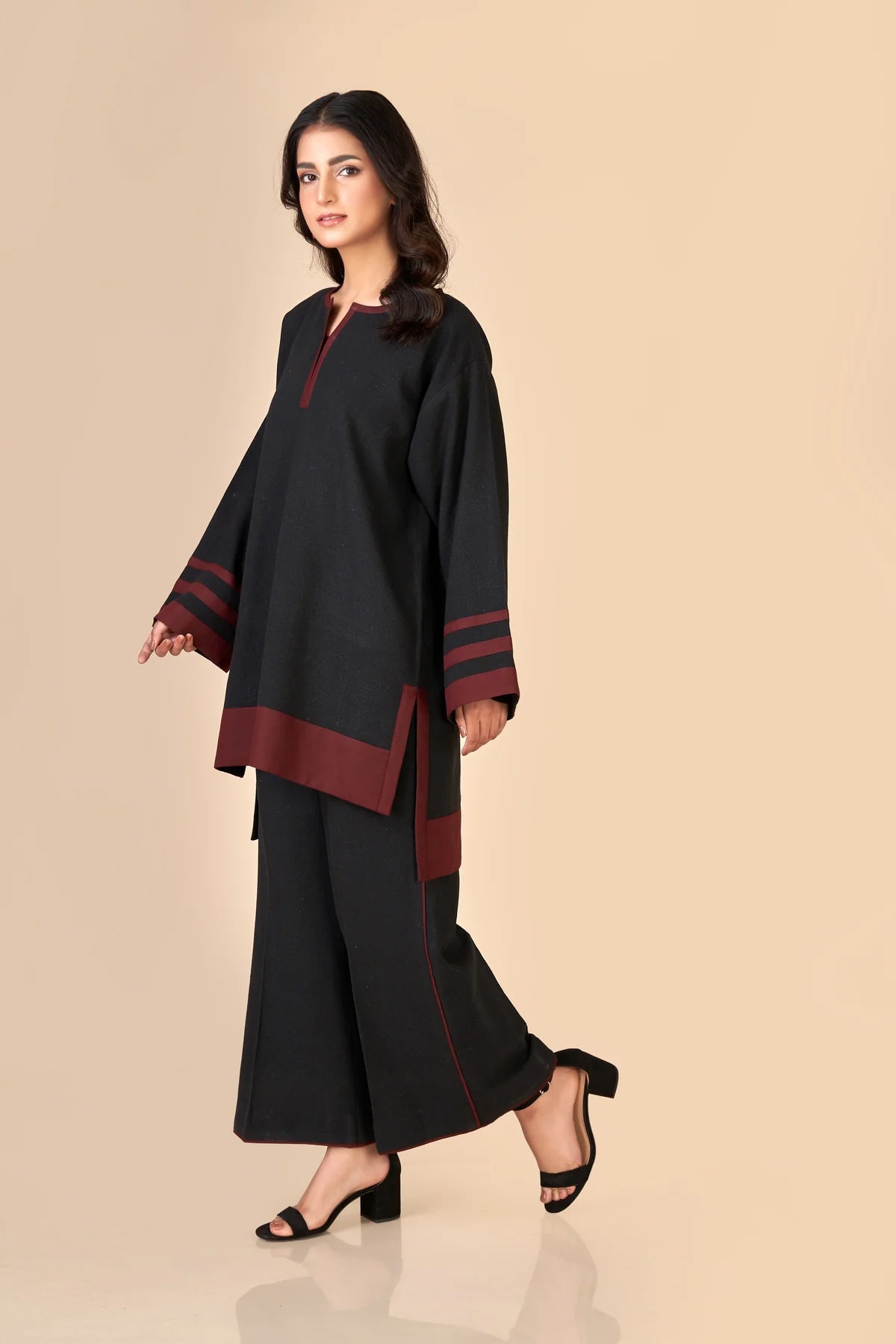 Black with Maroon Co ord set