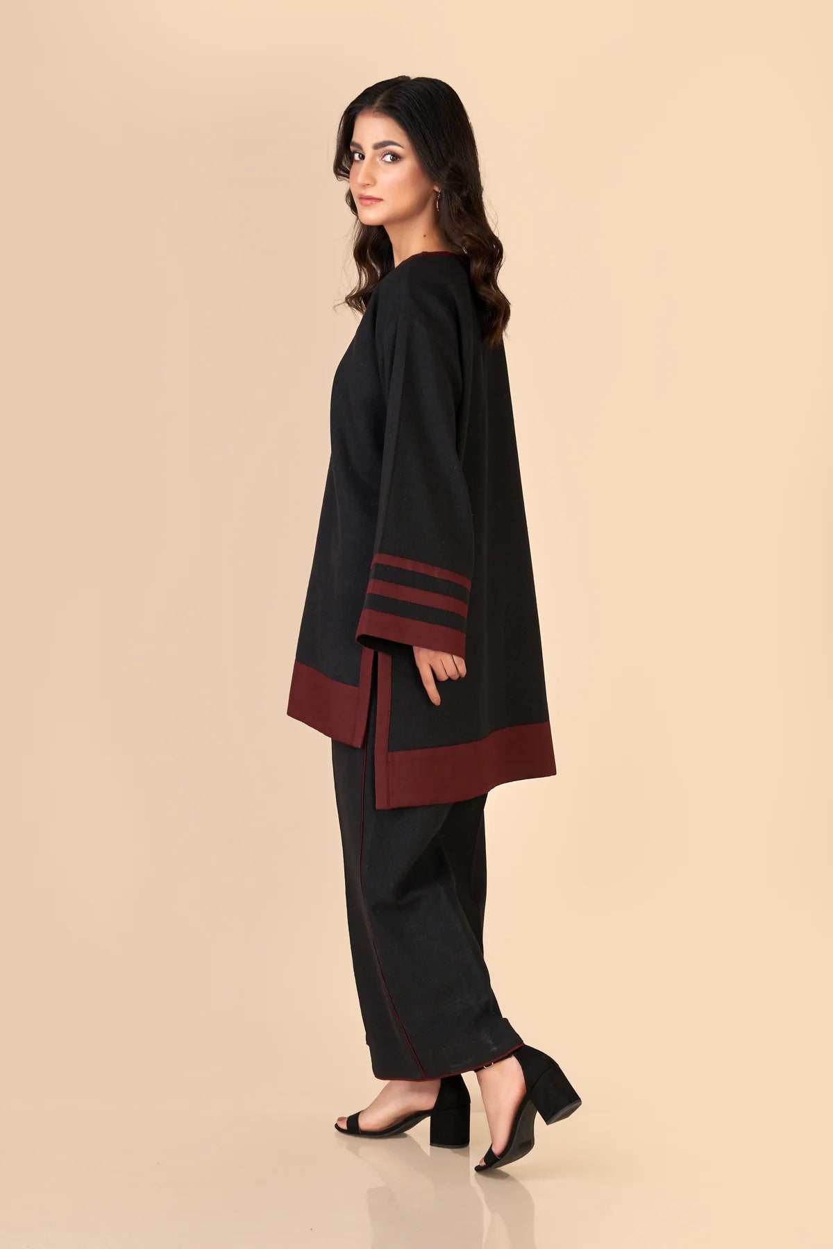 Black with Maroon Co ord set